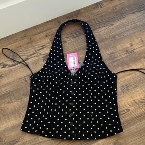 Edikted Black and White Polka Dot Button Down Shirt